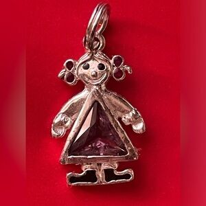 925 Silver Charm,Silver Girl Pendant with Purple Gem